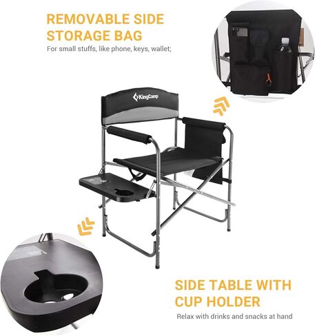 KingCamp Camping Directors Chair with Side Table, Cup Holder and Side Pocket for Adults Heavy Duty Folding Chair Support 396 lbs for Fishing, Picnic, Barbecue, Camping, Garden in Saudi Arabia