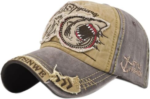 Vintage Baseball Cap Denim Embroidered Shark Trucker Hat Retro Frayed Edge Sunhat 100% Cotton Outdoor Cap Unisex in Kuwait