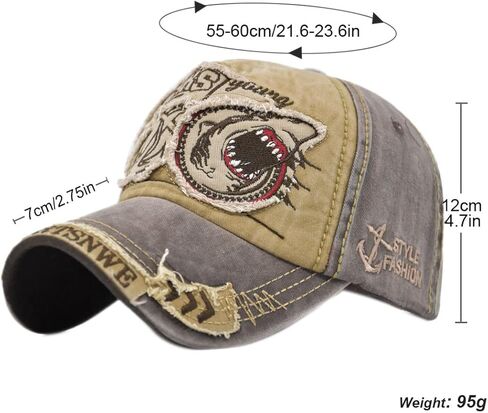 Vintage Baseball Cap Denim Embroidered Shark Trucker Hat Retro Frayed Edge Sunhat 100% Cotton Outdoor Cap Unisex in Kuwait