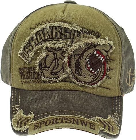 Vintage Baseball Cap Denim Embroidered Shark Trucker Hat Retro Frayed Edge Sunhat 100% Cotton Outdoor Cap Unisex in Kuwait