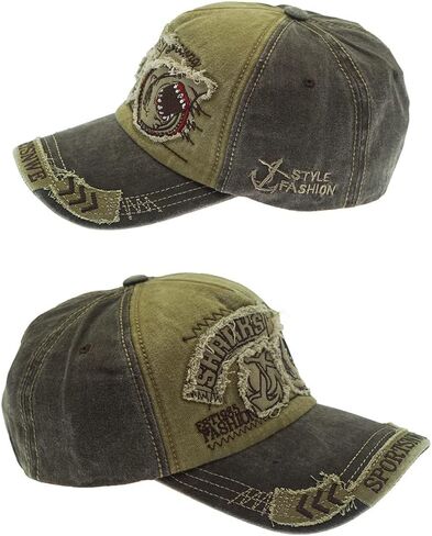 Vintage Baseball Cap Denim Embroidered Shark Trucker Hat Retro Frayed Edge Sunhat 100% Cotton Outdoor Cap Unisex in Kuwait
