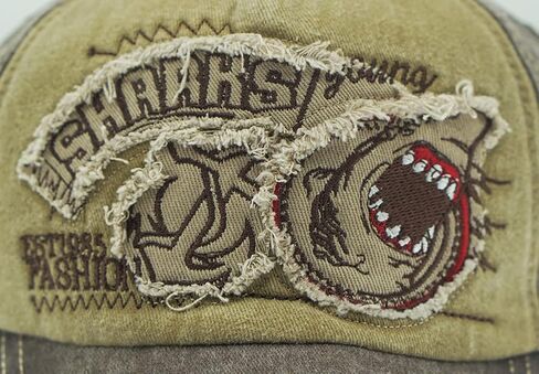 Vintage Baseball Cap Denim Embroidered Shark Trucker Hat Retro Frayed Edge Sunhat 100% Cotton Outdoor Cap Unisex in Kuwait