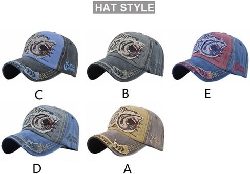 Vintage Baseball Cap Denim Embroidered Shark Trucker Hat Retro Frayed Edge Sunhat 100% Cotton Outdoor Cap Unisex in Kuwait