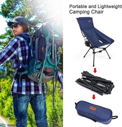 Upgraded Outdoor Camping Chair Portable Lightweight High Back Folding with Study Triangular Structure & 2-Sided Pocket for Outdoor Backpacking Hiking Travel Picnic Fishing DC in Saudi Arabia