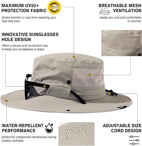 L/XL/XXL UV Protection Mens Sun Hat with Cooling Neck Flap Sunglass Lock Wide Brim Fishing Hats Waterproof & Packable in Saudi Arabia
