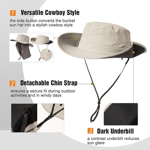 L/XL/XXL UV Protection Mens Sun Hat with Cooling Neck Flap Sunglass Lock Wide Brim Fishing Hats Waterproof & Packable in Saudi Arabia