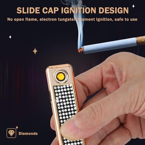 ولاعة شمعة كهربائية من بلينغ ولاعة قابلة لإعادة الشحن عبر USB، ولاعة قوسية عديمة اللهب للفتيات، باللون الأبيض in Kuwait