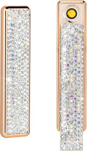 Rhinestone Electronic Candle Lighter Arc Windproof Flameless USB Rechargeable Lighter for Home Kitchen Champagne,Blue in Saudi Arabia