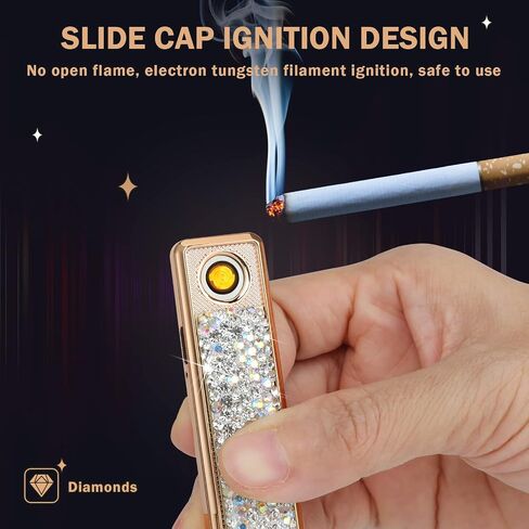 Rhinestone Electronic Candle Lighter Arc Windproof Flameless USB Rechargeable Lighter for Home Kitchen Champagne,Blue in Saudi Arabia