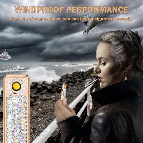 Rhinestone Electronic Candle Lighter Arc Windproof Flameless USB Rechargeable Lighter for Home Kitchen Champagne,Blue in Saudi Arabia