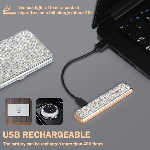 Rhinestone Electronic Candle Lighter Arc Windproof Flameless USB Rechargeable Lighter for Home Kitchen Champagne,Blue in Saudi Arabia