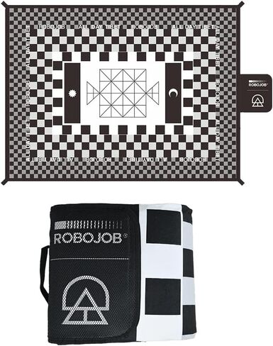 All Day Tibet 5' x 7' Beach Picnic Soft Blanket with Mesh Pocket: Foldable Mat for Outdoor Picnics, Camping, and Sandy Escapades | Includes Traditional Tibetan Chess Game | Classic Black & White in Saudi Arabia