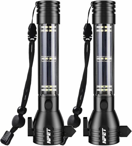 NPET T08-2 Solar Power Flashlight Car Flashlight USB Rechargeable Tactical Multi-Function Torch Emergency Tool (T08-2pack) in Saudi Arabia