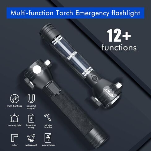 NPET T08-2 Solar Power Flashlight Car Flashlight USB Rechargeable Tactical Multi-Function Torch Emergency Tool (T08-2pack) in Saudi Arabia