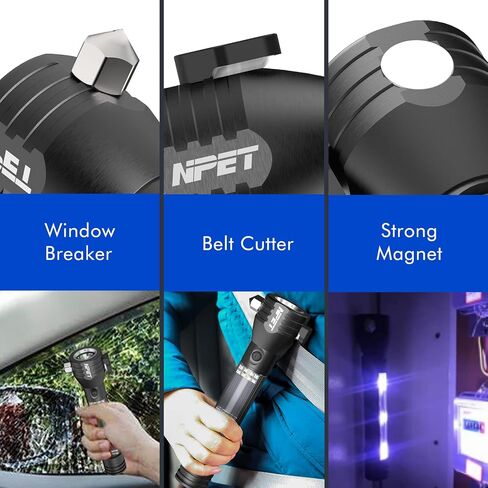 NPET T08-2 Solar Power Flashlight Car Flashlight USB Rechargeable Tactical Multi-Function Torch Emergency Tool (T08-2pack) in Saudi Arabia