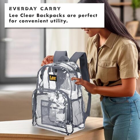 Lee Clear Water Resistant Durable Backpack - Plastic See Thru Bag for Casual Use, Stadiums, Concerts (Clear Black) in Saudi Arabia