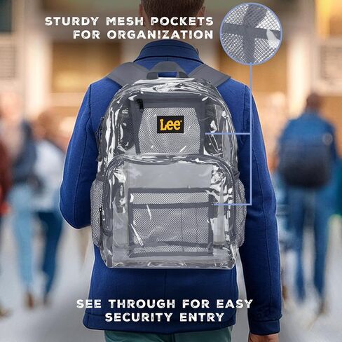 Lee Clear Water Resistant Durable Backpack - Plastic See Thru Bag for Casual Use, Stadiums, Concerts (Clear Black) in Saudi Arabia