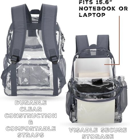 Lee Clear Water Resistant Durable Backpack - Plastic See Thru Bag for Casual Use, Stadiums, Concerts (Clear Black) in Saudi Arabia