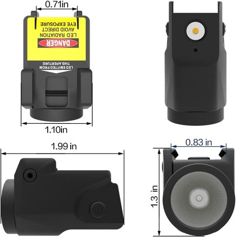 Sub Compact Tactical Rail Mount LED 500 High Lumen Flashlight Light with Strobe for Pistol Handgun Rifle, Magnetic Port Rechargeable Battery (Nylon PA66) in Saudi Arabia