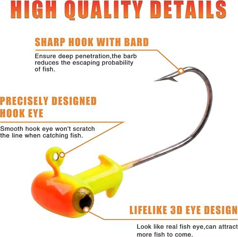25pcs Painted Crappie Jig Head Hooks Set, Assorted Football Head Fishing Jig Hook for Bass Walleye Trout 1/8oz 3/16oz 1/4oz in Saudi Arabia
