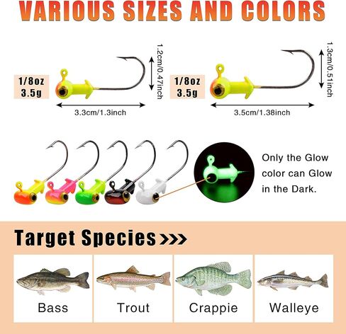 25pcs Painted Crappie Jig Head Hooks Set, Assorted Football Head Fishing Jig Hook for Bass Walleye Trout 1/8oz 3/16oz 1/4oz in Saudi Arabia