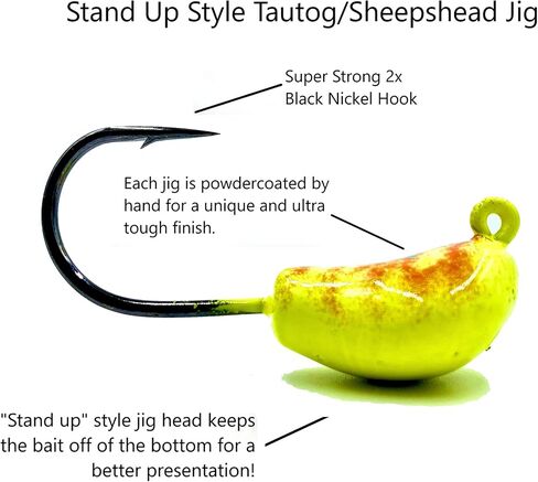 Tautog Jig, Sheepshead Jig, 2 Pack, Standup Style Tog Jig, Ultra Tough Powder Coat Finish with 2X hook, 1/2-2oz Sizes, Multiple Colors, Made in The USA in Saudi Arabia
