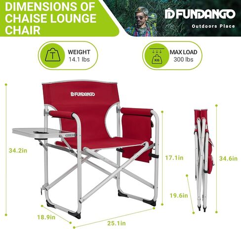 Portable Lightweight Folding Camping Director Chair with Side Table Oversized Camp Chair Aluminum Fold Up Chair Outdoor Chairs for Picnic, Sports, BBQ, Fishing, Heavy Duty Holds up to 300lbs in Saudi Arabia