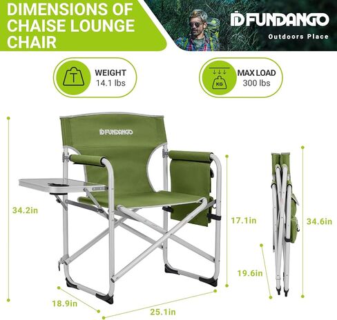 Portable Lightweight Folding Camping Director Chair with Side Table Oversized Camp Chair Aluminum Fold Up Chair Outdoor Chairs for Picnic, Sports, BBQ, Fishing, Heavy Duty Holds up to 300lbs in Saudi Arabia