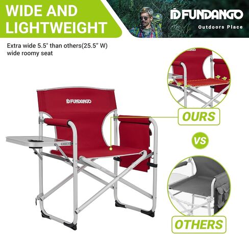 Portable Lightweight Folding Camping Director Chair with Side Table Oversized Camp Chair Aluminum Fold Up Chair Outdoor Chairs for Picnic, Sports, BBQ, Fishing, Heavy Duty Holds up to 300lbs in Saudi Arabia