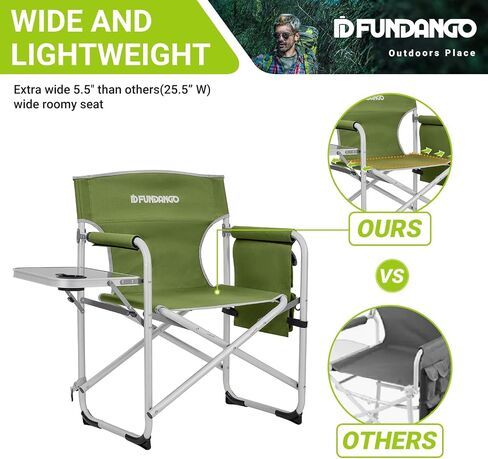 Portable Lightweight Folding Camping Director Chair with Side Table Oversized Camp Chair Aluminum Fold Up Chair Outdoor Chairs for Picnic, Sports, BBQ, Fishing, Heavy Duty Holds up to 300lbs in Saudi Arabia