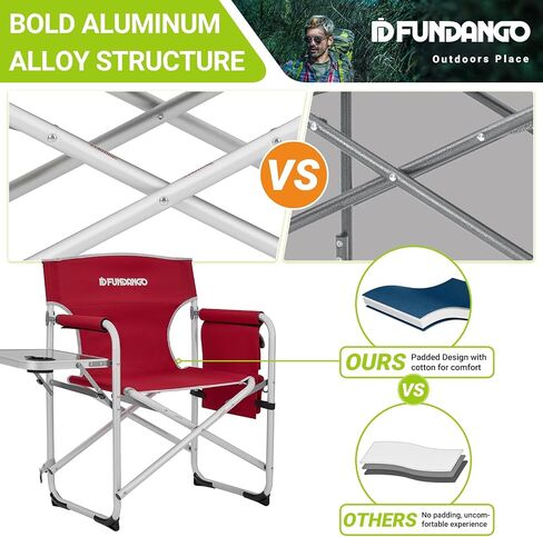 Portable Lightweight Folding Camping Director Chair with Side Table Oversized Camp Chair Aluminum Fold Up Chair Outdoor Chairs for Picnic, Sports, BBQ, Fishing, Heavy Duty Holds up to 300lbs in Saudi Arabia