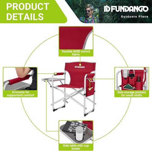 Portable Lightweight Folding Camping Director Chair with Side Table Oversized Camp Chair Aluminum Fold Up Chair Outdoor Chairs for Picnic, Sports, BBQ, Fishing, Heavy Duty Holds up to 300lbs in Saudi Arabia