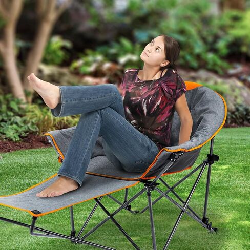 OUTDOOR LIVING SUNTIME Oversized Padded Moon Round Saucer Chair, Portable Folding Camping Chair, Backajusted with Removable Footrest, Carry Bag - Gray in Saudi Arabia