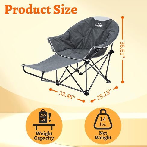 OUTDOOR LIVING SUNTIME Oversized Padded Moon Round Saucer Chair, Portable Folding Camping Chair, Backajusted with Removable Footrest, Carry Bag - Gray in Saudi Arabia