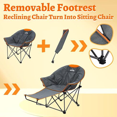 OUTDOOR LIVING SUNTIME Oversized Padded Moon Round Saucer Chair, Portable Folding Camping Chair, Backajusted with Removable Footrest, Carry Bag - Gray in Saudi Arabia