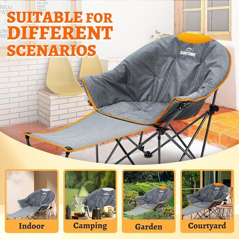 OUTDOOR LIVING SUNTIME Oversized Padded Moon Round Saucer Chair, Portable Folding Camping Chair, Backajusted with Removable Footrest, Carry Bag - Gray in Saudi Arabia