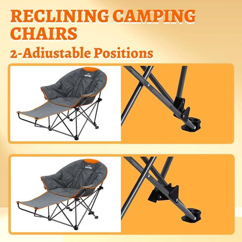 OUTDOOR LIVING SUNTIME Oversized Padded Moon Round Saucer Chair, Portable Folding Camping Chair, Backajusted with Removable Footrest, Carry Bag - Gray in Saudi Arabia