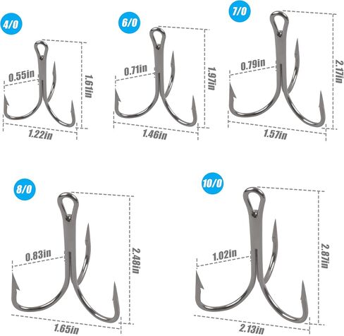Classic Treble Hooks -10/20pcs Saltwater Treble Hooks Silver Triple Barbed Fish Hook Sharp Saltwater Triple Hooks Large Size Big Game Triple Hooks Size 4/0 6/0 7/0 8/0 10/0 in Saudi Arabia