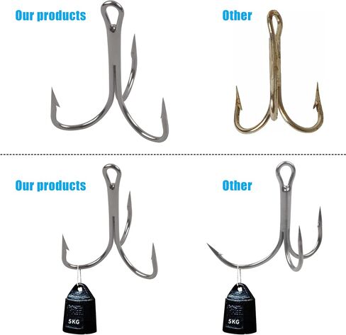 Classic Treble Hooks -10/20pcs Saltwater Treble Hooks Silver Triple Barbed Fish Hook Sharp Saltwater Triple Hooks Large Size Big Game Triple Hooks Size 4/0 6/0 7/0 8/0 10/0 in Saudi Arabia
