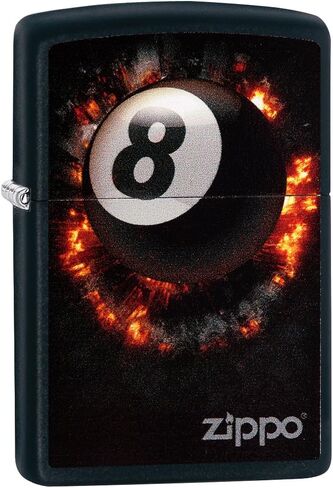 Zippo Lighter: Eight Ball on Fire - Black Matte 79188 in Saudi Arabia