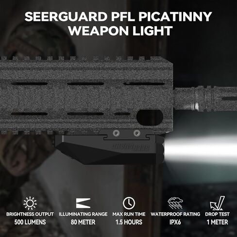 مصباح يدوي تكتيكي PFL لضوء سلاح LED قابل لإعادة الشحن من Rilfe Pic Rail مع مفتاح ضغط، مصباح يدوي بوظيفة ستروب منخفضة المستوى - 500 لومن in Saudi Arabia