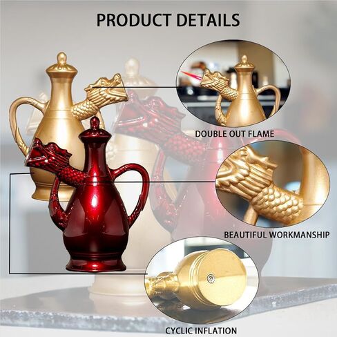 Jet Torch Lighter, Cool Lighters, Windproof Lighter, Flameless Lighter, Lighters for Men, Unique Lighters, Creative Dragon Kettle Shape Lighter, Fillable Adjustable Gifts for Men (Gold) in Saudi Arabia