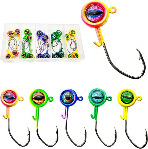 Crappie Jigs Kit,20pcs Crappie Fishing Hooks with 3D Eyes Jig Heads for Crappie Bass Walleye Panfish 1/16oz 1/8oz in Saudi Arabia