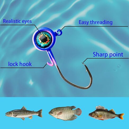 Crappie Jigs Kit,20pcs Crappie Fishing Hooks with 3D Eyes Jig Heads for Crappie Bass Walleye Panfish 1/16oz 1/8oz in Saudi Arabia