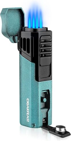 Cigar Lighters Butane Torches Refillable Metal Lighter for Smoking Weed Windproof Cigar Punch Mini Torch Holder on Top (Black) in Saudi Arabia