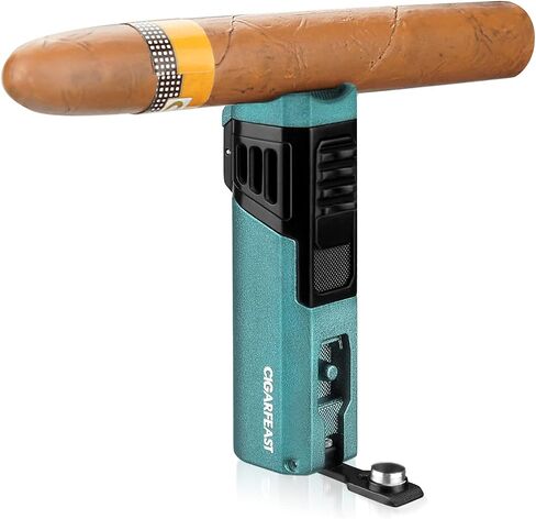Cigar Lighters Butane Torches Refillable Metal Lighter for Smoking Weed Windproof Cigar Punch Mini Torch Holder on Top (Black) in Saudi Arabia