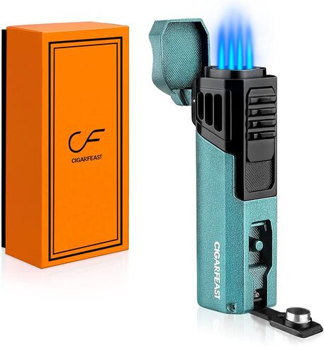 Cigar Lighters Butane Torches Refillable Metal Lighter for Smoking Weed Windproof Cigar Punch Mini Torch Holder on Top (Black) in Saudi Arabia