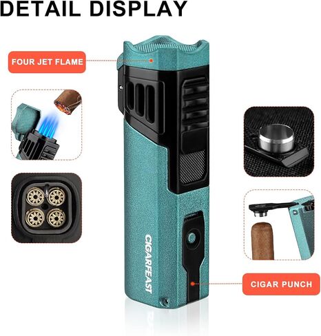Cigar Lighters Butane Torches Refillable Metal Lighter for Smoking Weed Windproof Cigar Punch Mini Torch Holder on Top (Black) in Saudi Arabia