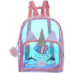 VALICLUD Clear Unicorn Backpack for Girl Holographic Backpack Clear Backpack Unicorn Transparent Backpack Clear Mini Backpack Casual Daypacks (Pink)