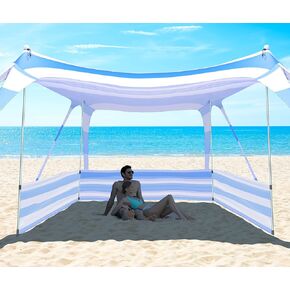EYEFAME UPF50+ Anti-Wind Beach Tent with Sandproof Private Beach Wind Screen, Stable 8 Sandbags Design Beach Canopy Sun Shade with Carrying Bag, Portable Easy Assemble Sun Shelter for Outdoor Camping in Saudi Arabia
